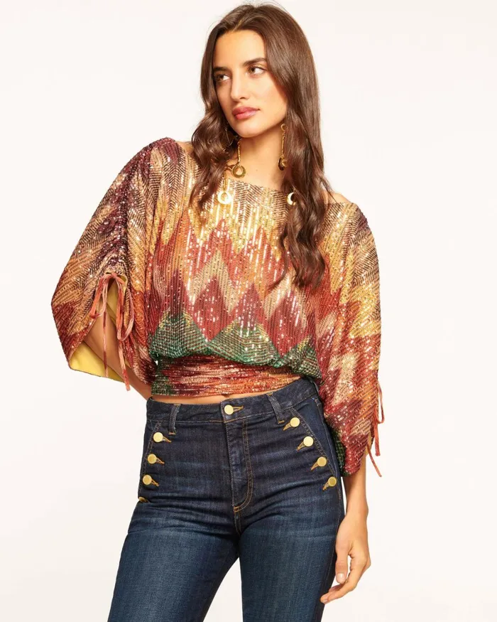 Women Davina Embellished Top Chevron Sequin Ramy Brook Tops