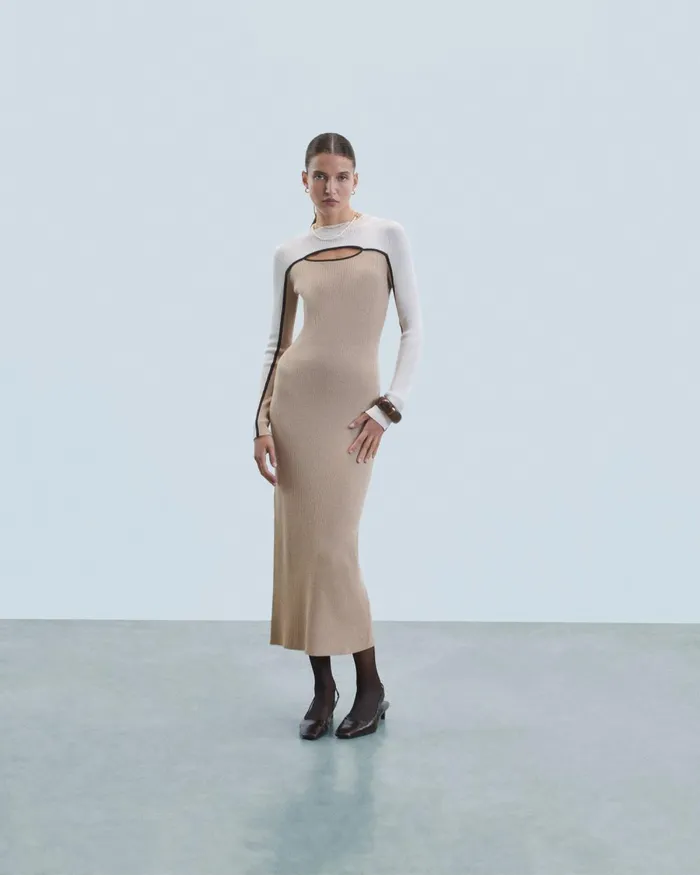 Women Dresses and Jumpsuits From Future Long Dress With Long Sleeves Tropical Camel