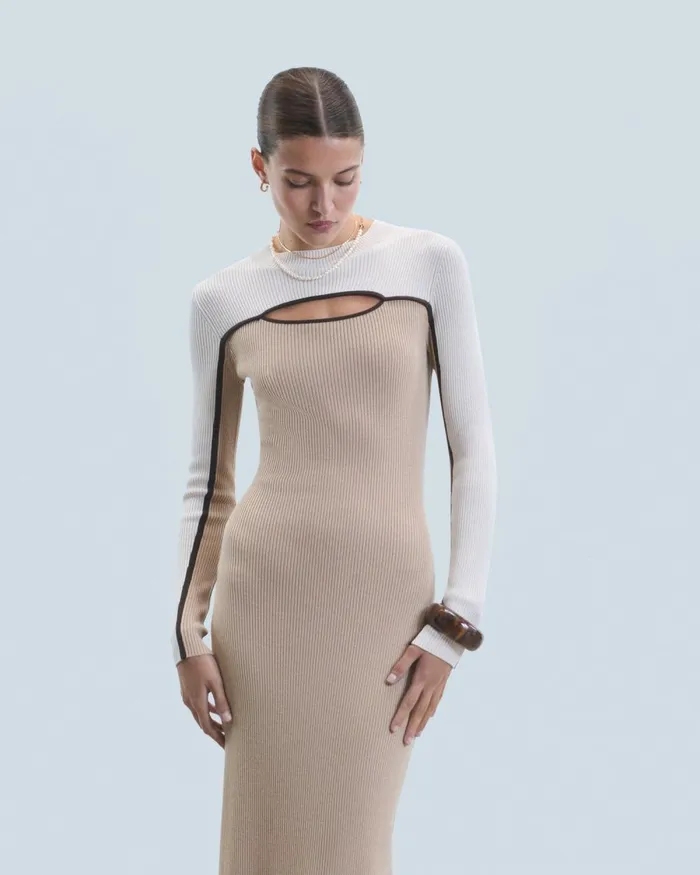 Women Dresses and Jumpsuits From Future Long Dress With Long Sleeves Tropical Camel