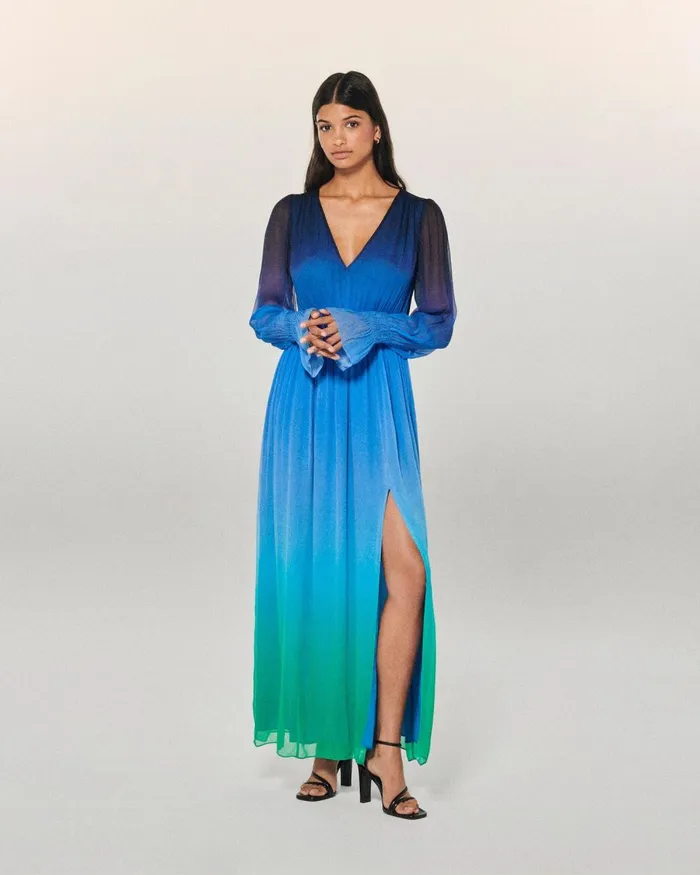 Women Dresses and Jumpsuits From Future Long Sleeve Chiffon Long Dress Blurry Ocean