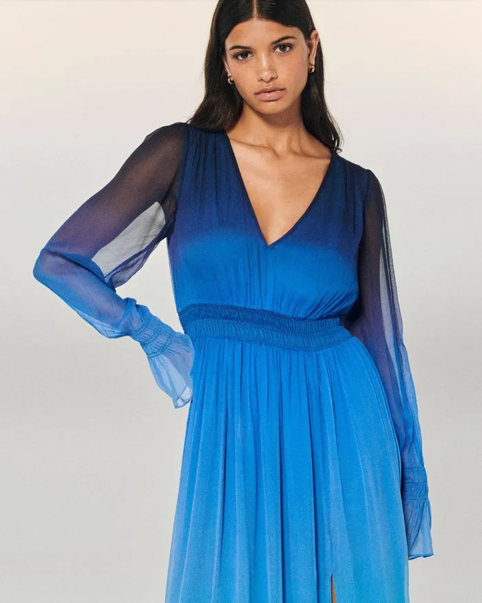 Women Dresses and Jumpsuits From Future Long Sleeve Chiffon Long Dress Blurry Ocean