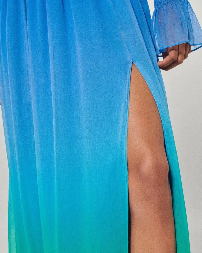 Women Dresses and Jumpsuits From Future Long Sleeve Chiffon Long Dress Blurry Ocean