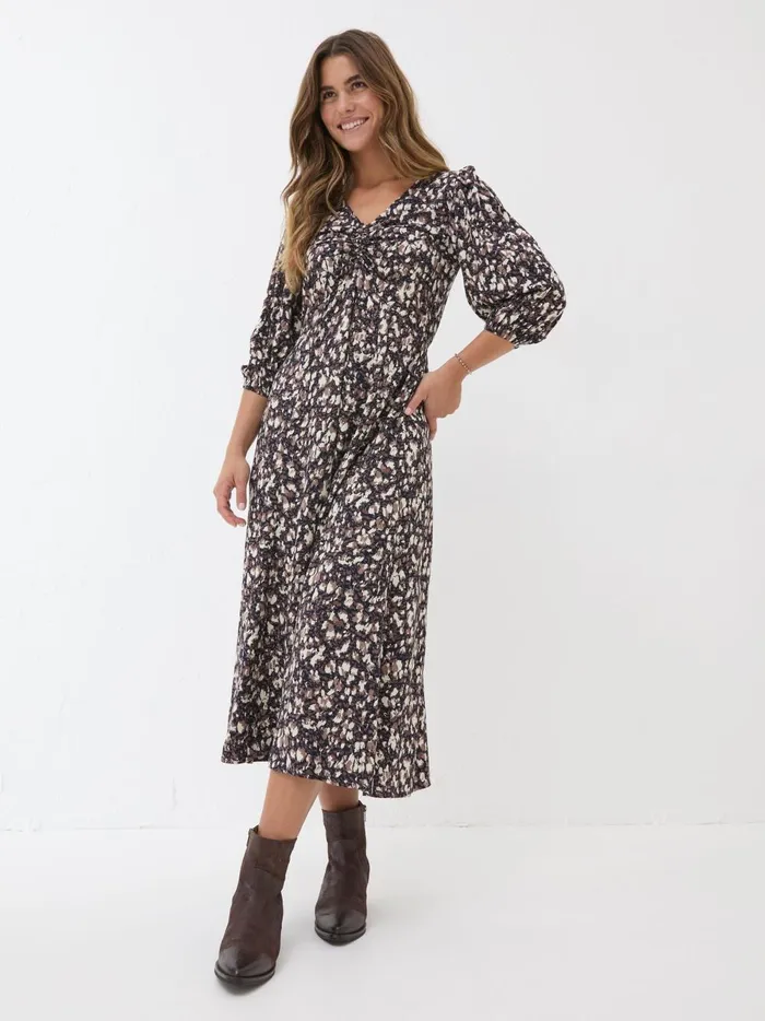 Women Dresses Fat Face Libby Black Patterned Midi Dress Women Dresses Fat Face Libby Black Patterned Midi Dress