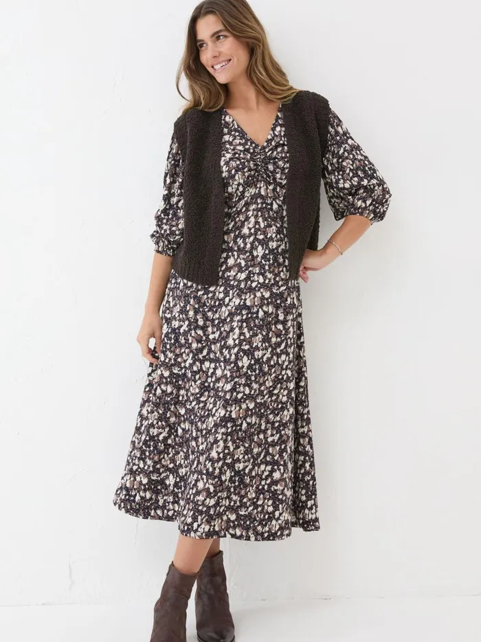 Women Dresses Fat Face Libby Black Patterned Midi Dress Women Dresses Fat Face Libby Black Patterned Midi Dress
