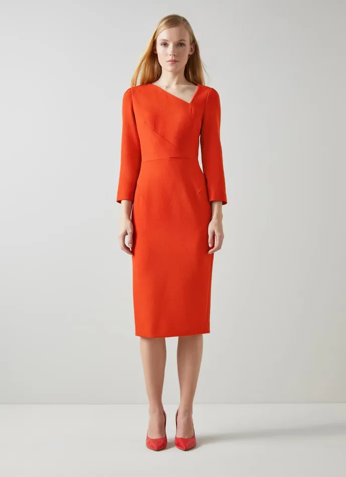 Women Dresses LKBennett Alexis Orange Wool Crepe Shift Dress Orange