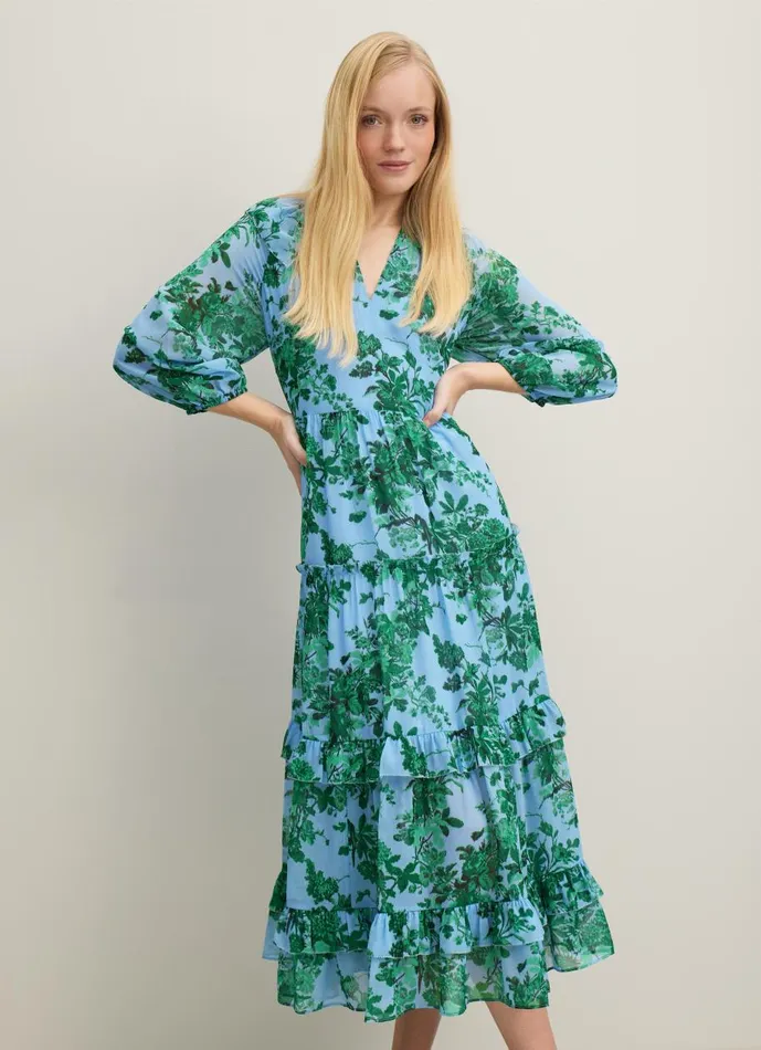 Women Dresses LKBennett Eleanor Neon Garden Print Recycled Polyester Tiered Dress Green Blue Women Dresses LKBennett Eleanor Neon Garden Print Recycled Polyester Tiered Dress Green Blue