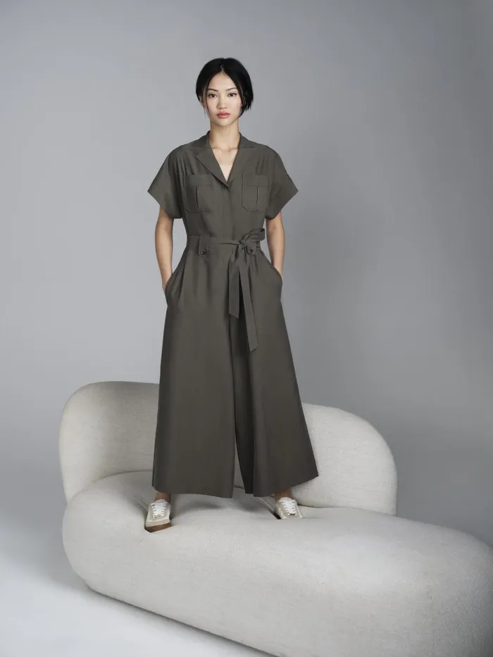 Women Dresses LKBennett Isla Khaki Wide Leg Jumpsuit With TENCEL Modal Khaki