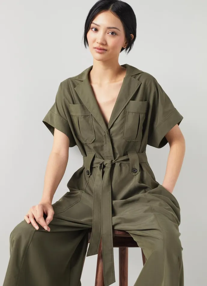 Women Dresses LKBennett Isla Khaki Wide Leg Jumpsuit With TENCEL Modal Khaki Women Dresses LKBennett Isla Khaki Wide Leg Jumpsuit With TENCEL Modal Khaki