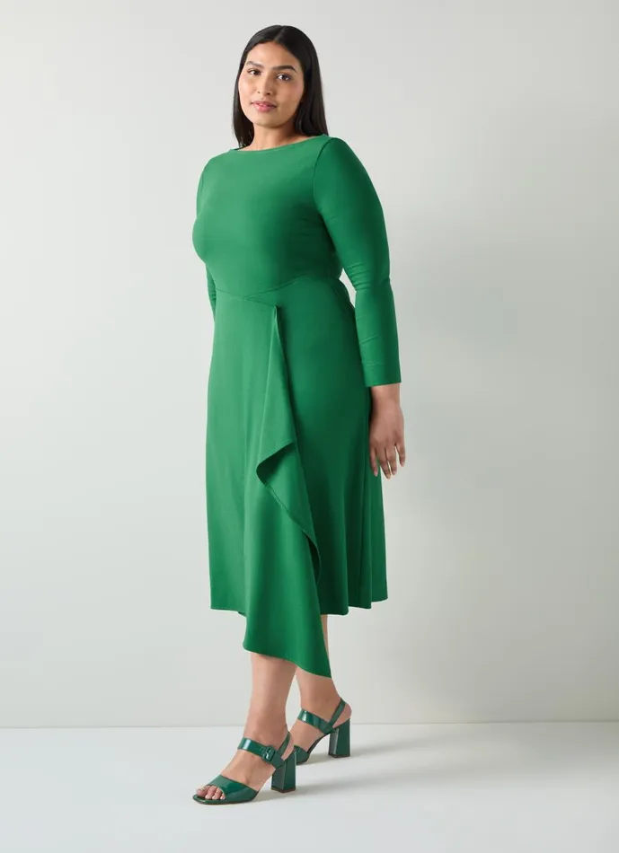Women Dresses LKBennett Lena Green Crepe Fit And Flare Dress Green
