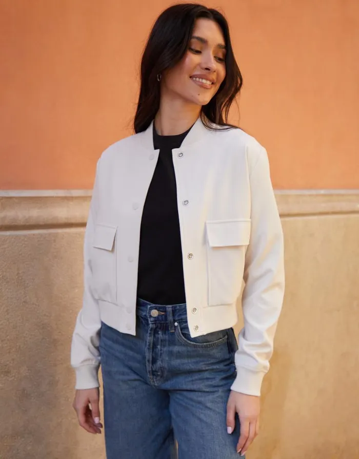 Women Ecru Patch Pocket Bomber Jacket Threadbare Jackets Women Ecru Patch Pocket Bomber Jacket Threadbare Jackets