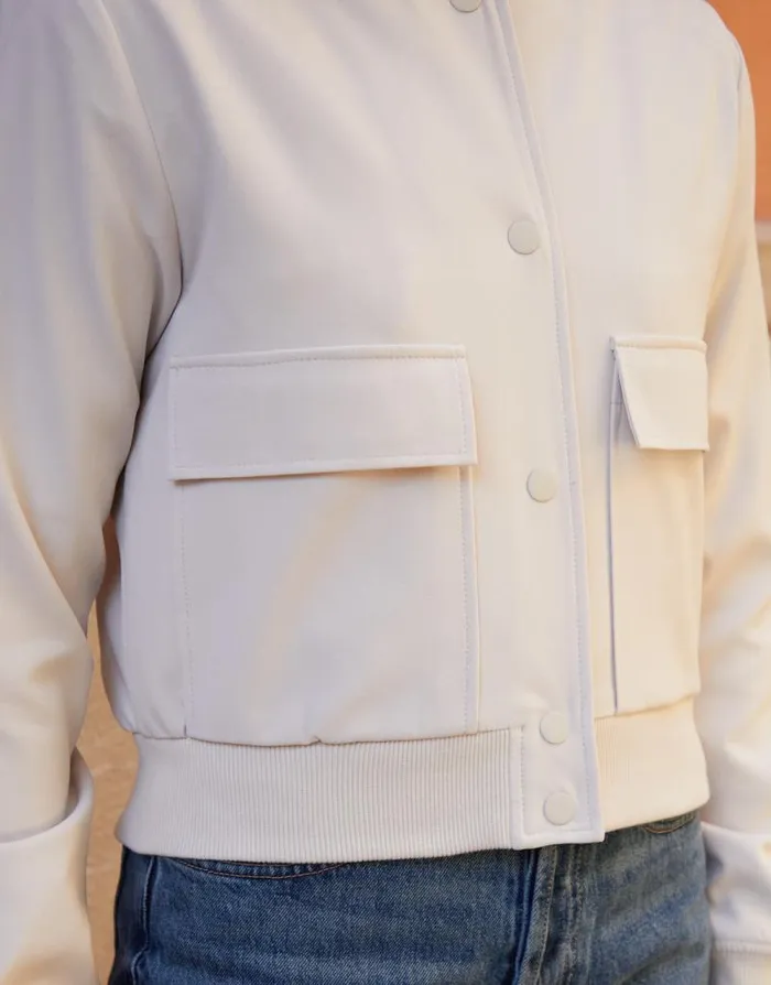 Women Ecru Patch Pocket Bomber Jacket Threadbare Jackets Women Ecru Patch Pocket Bomber Jacket Threadbare Jackets