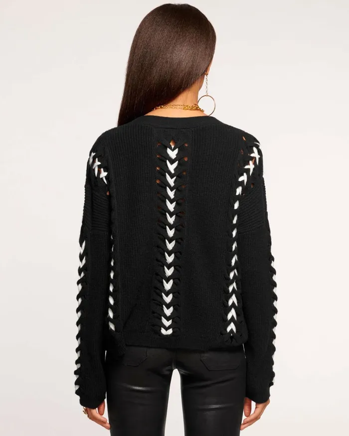 Women Esme VNeck Embellished Sweater Black Ramy Brook Tops