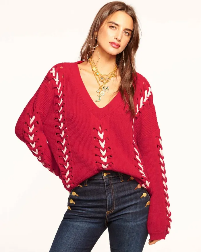 Women Esme VNeck Embellished Sweater Black Ramy Brook Tops