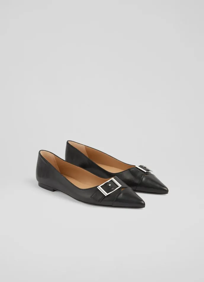 Women Flats LKBennett Brynn Black Leather BuckleDetail Flats Black Women Flats LKBennett Brynn Black Leather BuckleDetail Flats Black