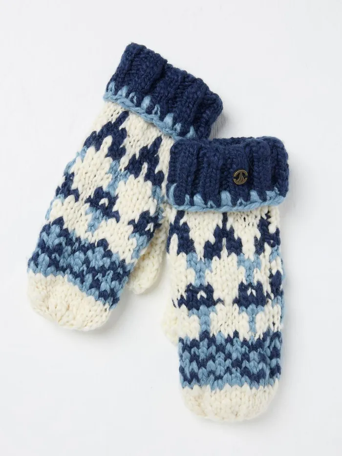 Women Gloves Fat Face Blue Chunky Knit Mittens