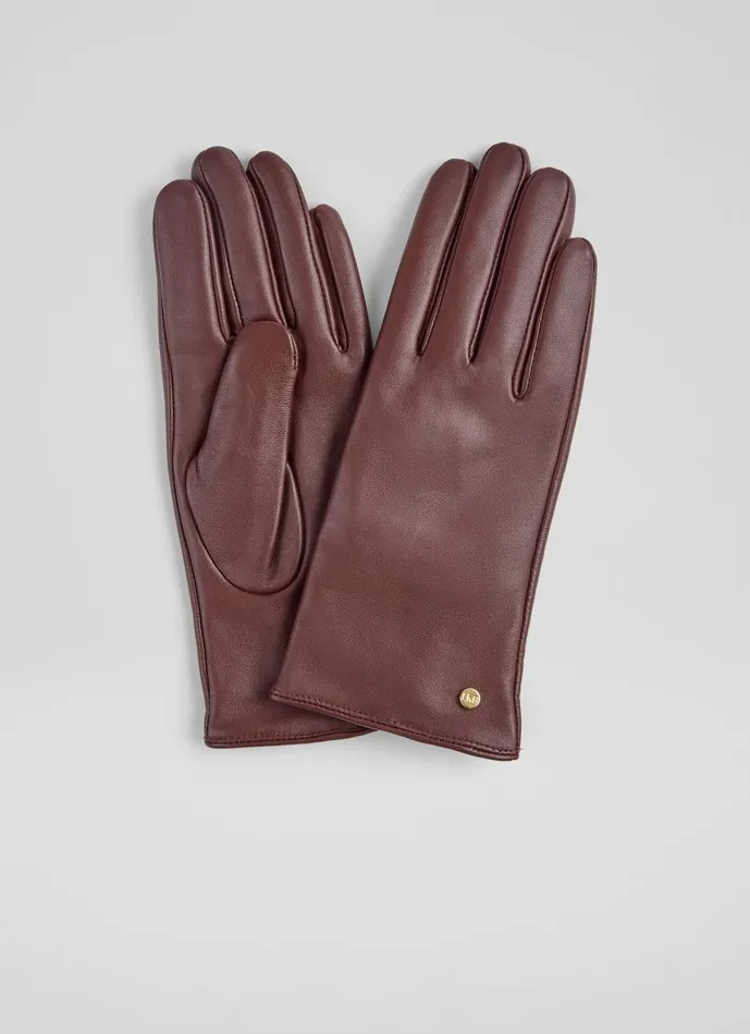 Women Gloves LKBennett Gina Bordeaux Leather Gloves