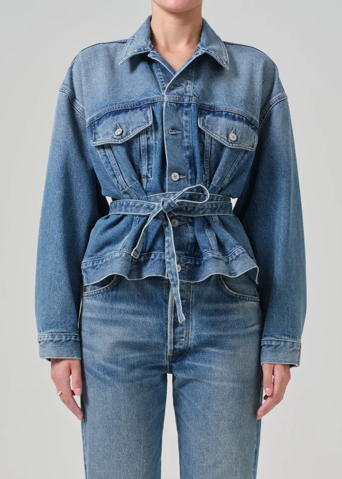 Women Jackets and Coats Citizens Of Humanity Leela Belted Denim Peplum Jacket In Cabazon
