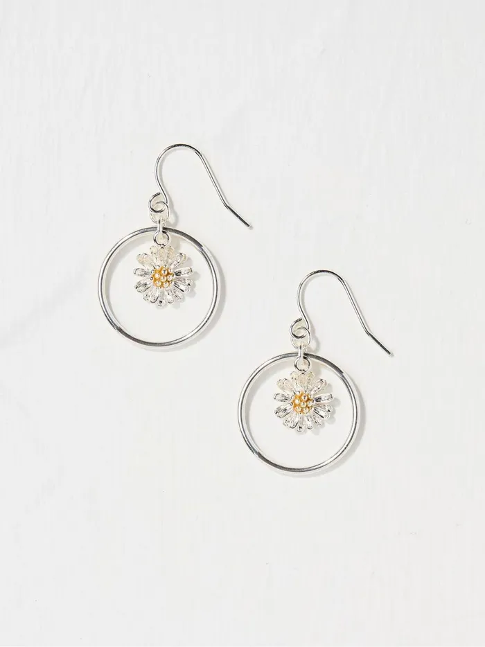 Women Jewellery Fat Face Daisy Silver Tone Drop Earrings