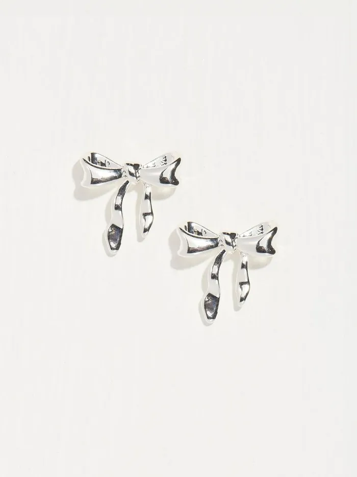 Women Jewellery Fat Face Silver Tone Bow Earrings