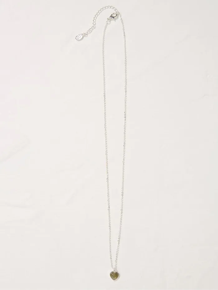 Women Jewellery Fat Face Silver Tone Heart Stone Necklace