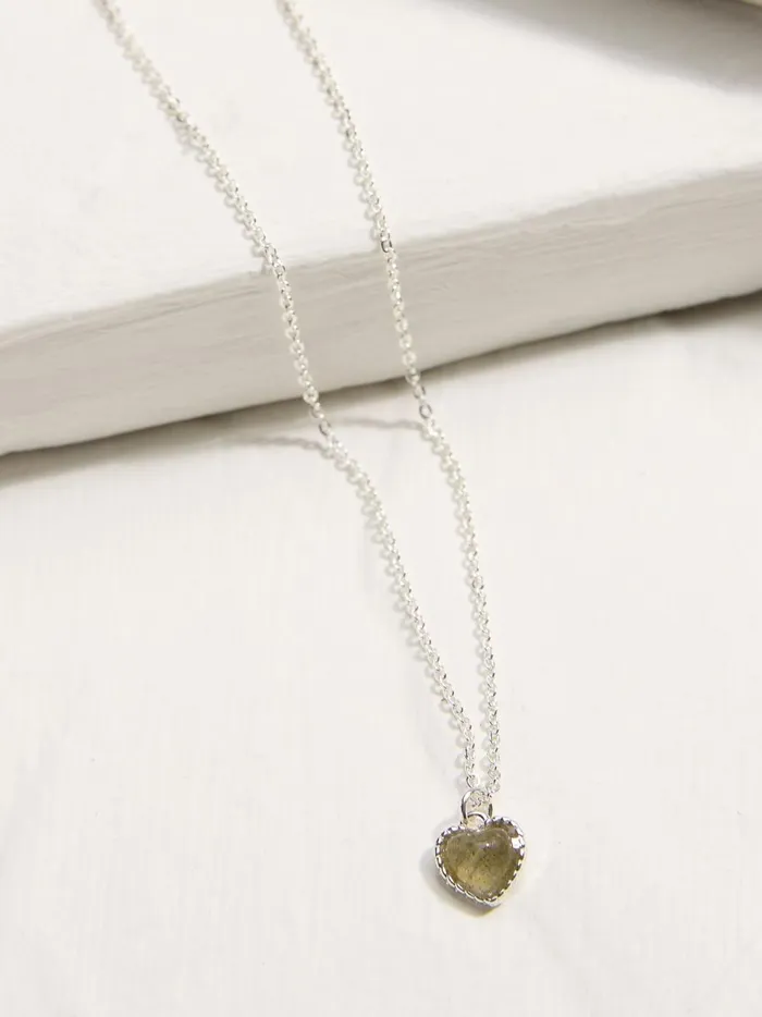Women Jewellery Fat Face Silver Tone Heart Stone Necklace