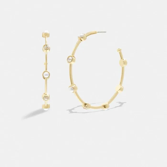 Women Jewelry Coach Classic Pearl Large Hoop Earrings Goldpearl