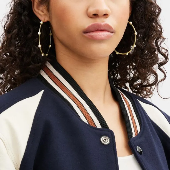 Women Jewelry Coach Classic Pearl Large Hoop Earrings Goldpearl
