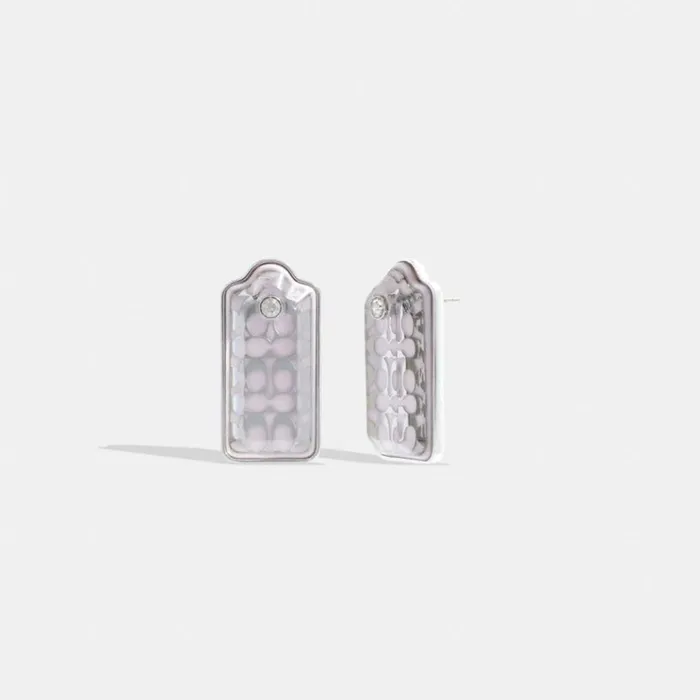 Women Jewelry Coach Signature Hangtag Statement Earrings Silverlilac