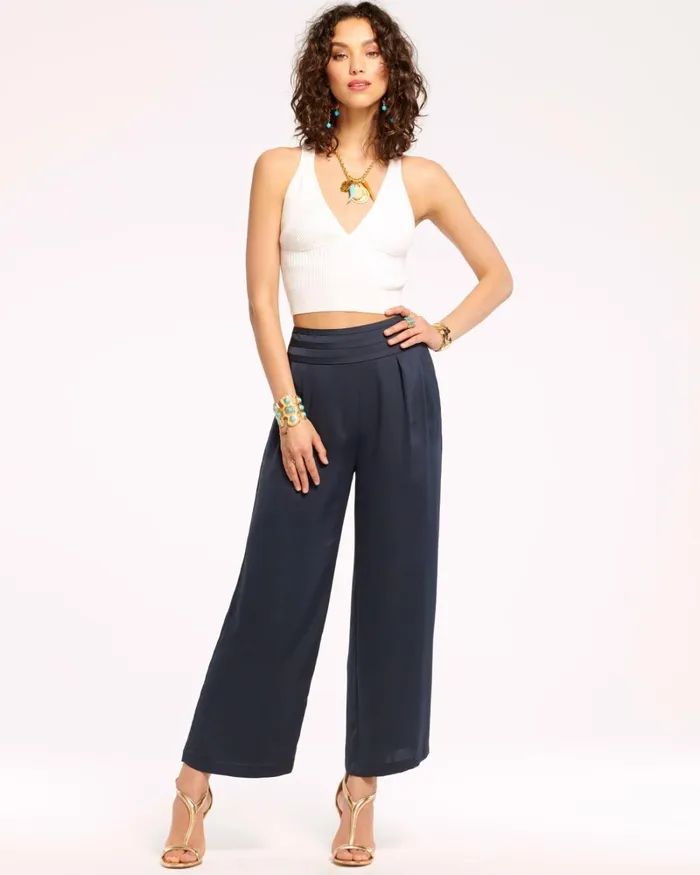 Women Joss Cropped Wide Leg Pant Navy Ramy Brook Pants