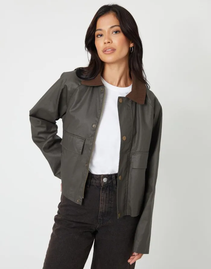Women Khaki Waxed Jacket Threadbare Jackets