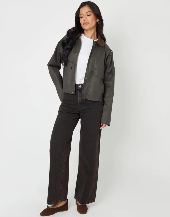 Women Khaki Waxed Jacket Threadbare Jackets
