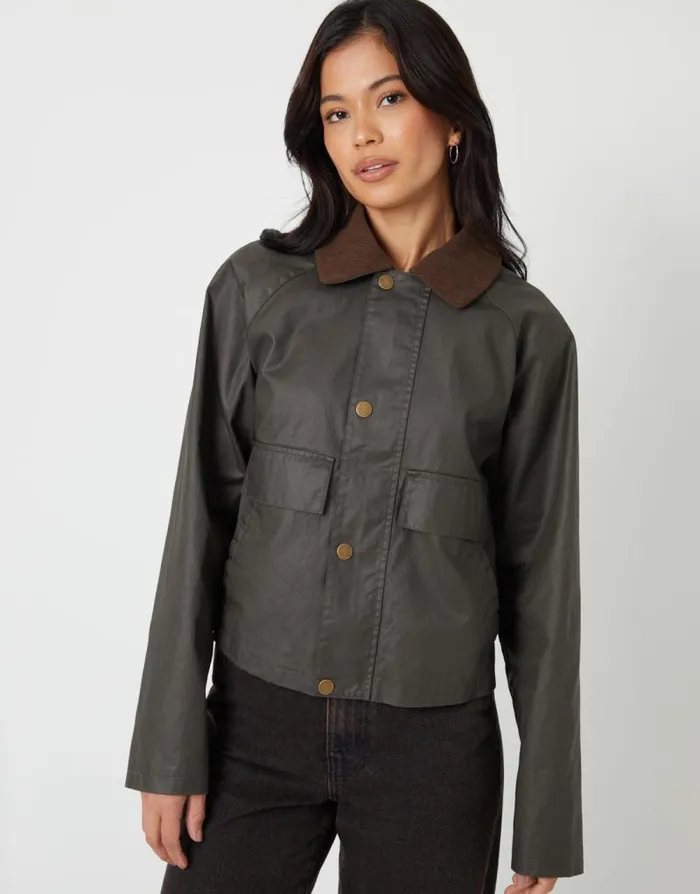 Women Khaki Waxed Jacket Threadbare Jackets