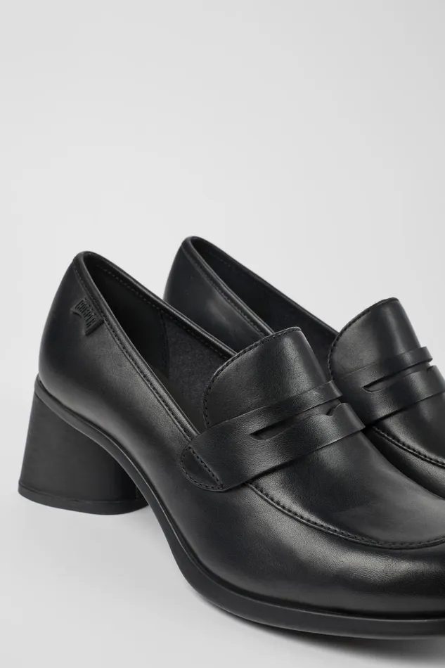 Women Kiara Black Leather Heels Camper Formal Shoes