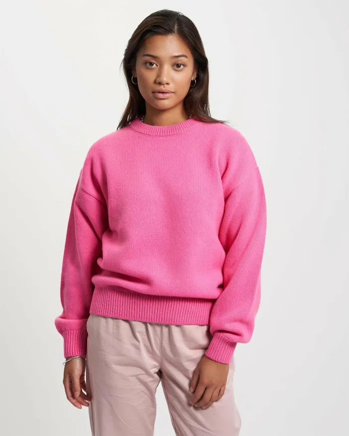 Women Knit Sweaters Colorful Standard Oversized Merino Wool Crew Polar Blue