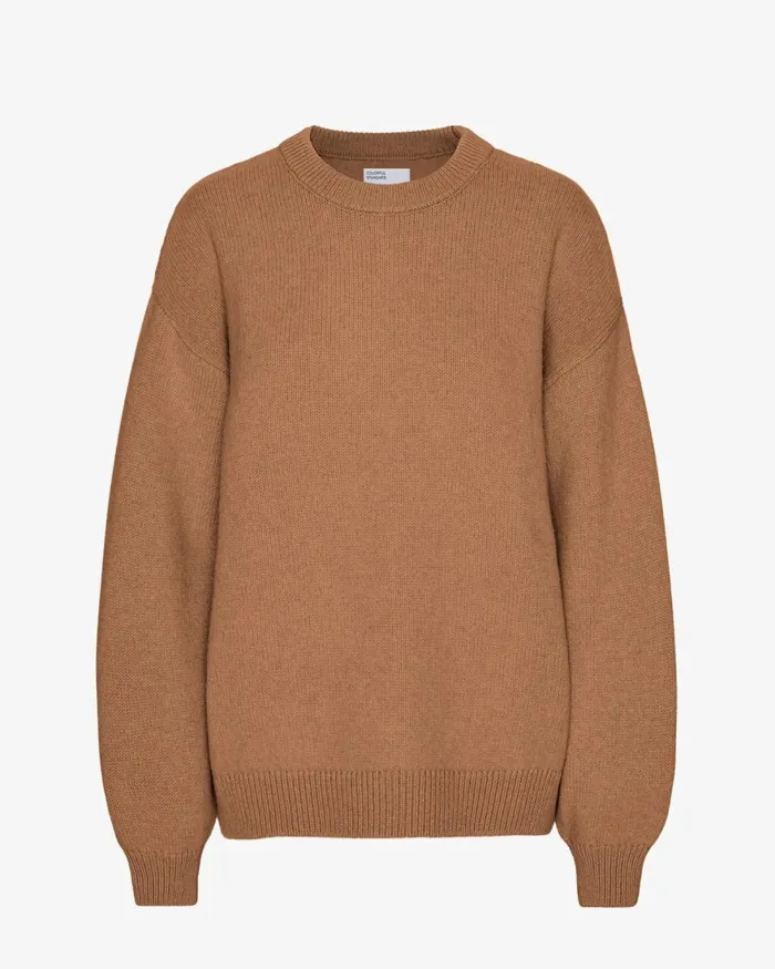 Women Knit Sweaters Colorful Standard Oversized Merino Wool Crew Sahara Camel