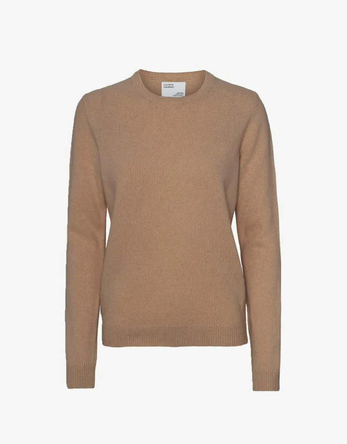 Women Knit Sweaters Colorful Standard Women Classic Merino Wool Crew Sahara Camel
