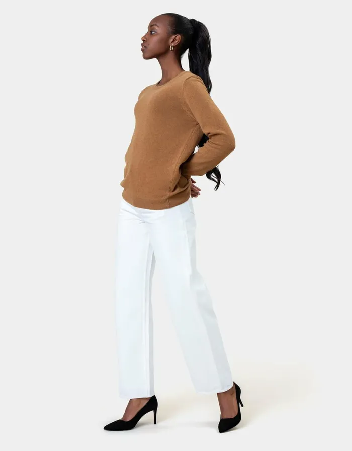 Women Knit Sweaters Colorful Standard Women Classic Merino Wool Crew Sahara Camel