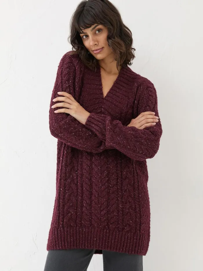 Women Knitwear Fat Face Dark Red Alicia VNeck Tunic