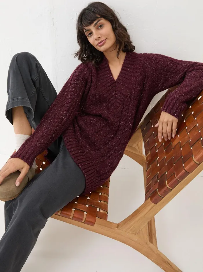 Women Knitwear Fat Face Dark Red Alicia VNeck Tunic