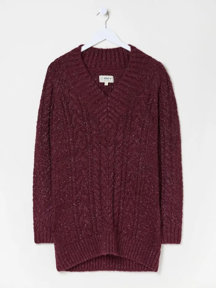 Women Knitwear Fat Face Dark Red Alicia VNeck Tunic