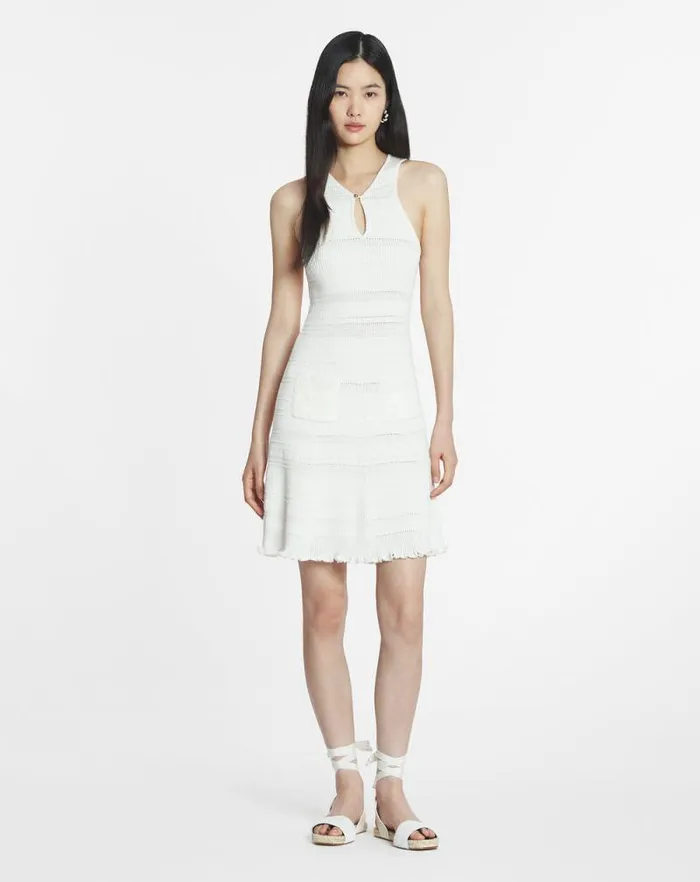 Women Lanvin Dresses Short Cotton Dress Ecru Women Lanvin Dresses Short Cotton Dress Ecru