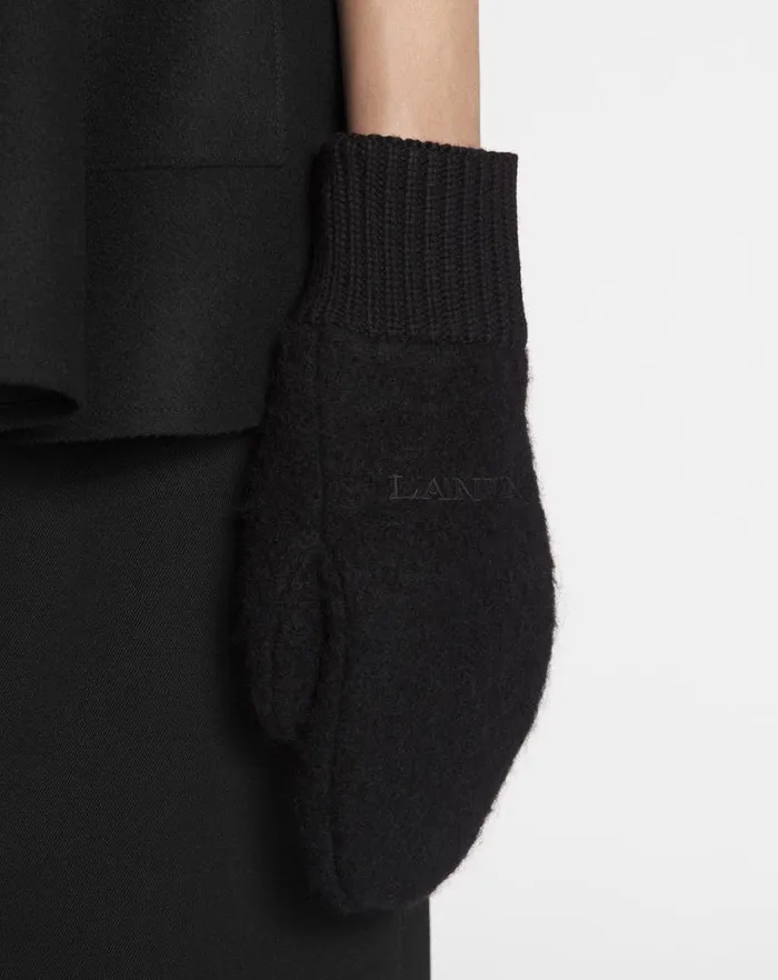 Women Lanvin Gloves Wool Mittens Black Women Lanvin Gloves Wool Mittens Black