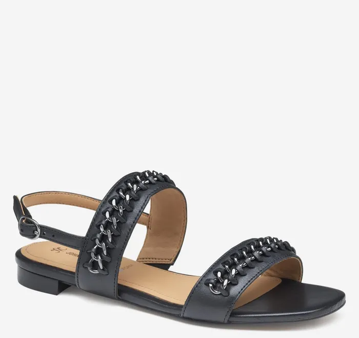 Women Lilly Chain Sandal Black Glove Leather JohnstonandMurphy Sandals