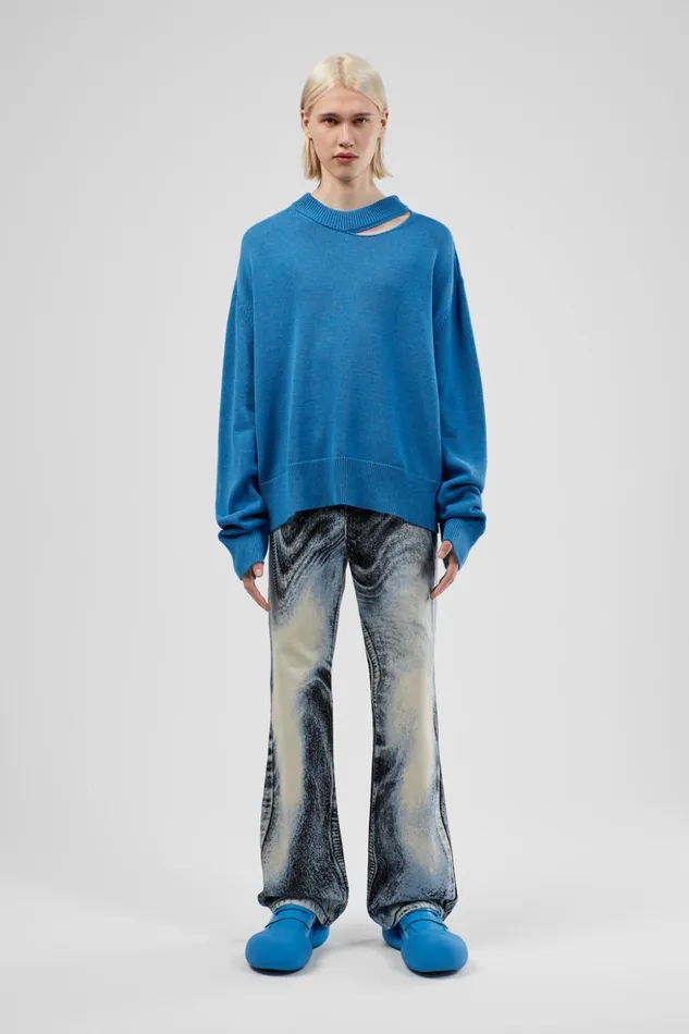 Women Melange Knit Sweater Blue Melange Knit Sweater Camper Knit