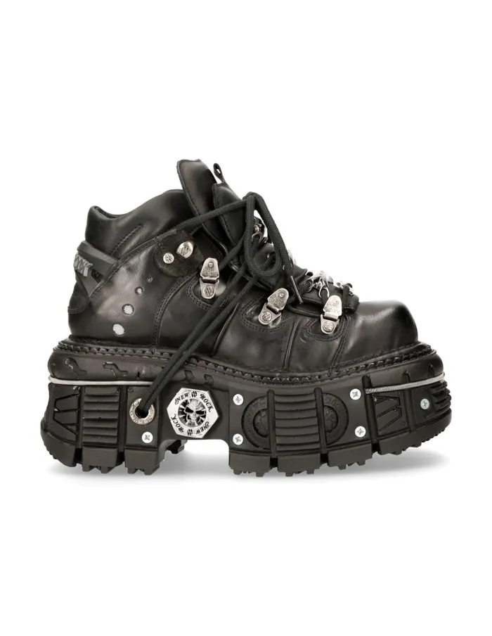 WomenMen Ankle Boot Black Imperfect With Laces MTank006cS1 New Rock Booties WomenMen Ankle Boot Black Imperfect With Laces MTank006cS1 New Rock Booties