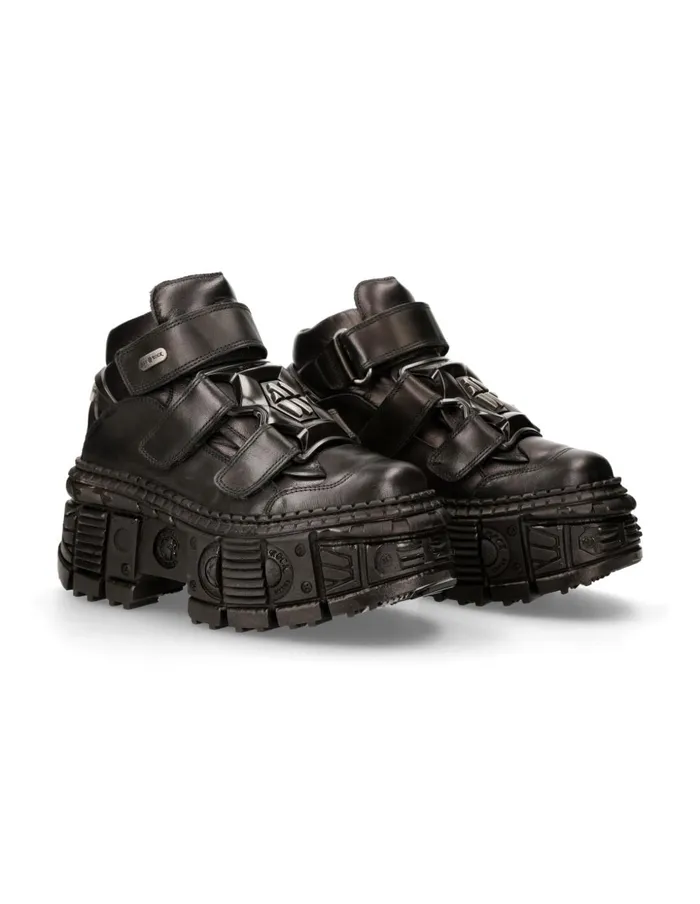 WomenMen Ankle Boot Black Tank MWall009C5 New Rock Booties