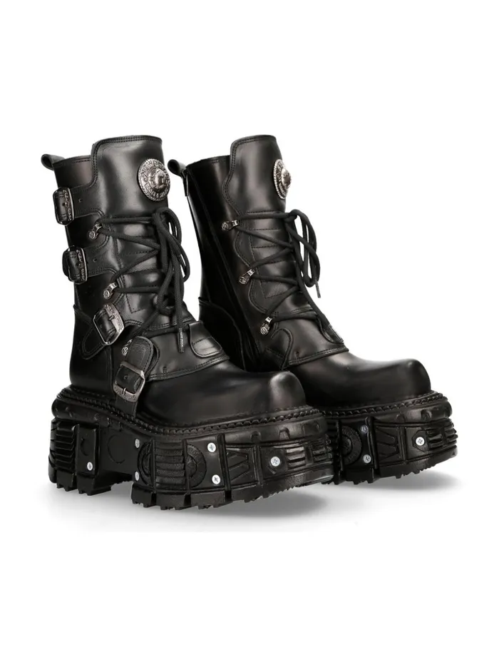 WomenMen Boot Black Imperfect MTank373S1 New Rock Boots