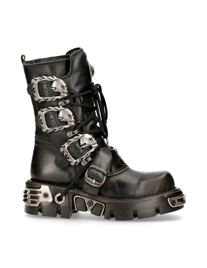WomenMen Boot Black Reactor With Buckles And Laces M391S1 New Rock Boots