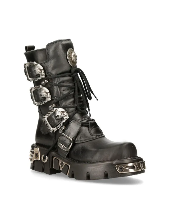 WomenMen Boot Black Reactor With Buckles And Laces M391S1 New Rock Boots