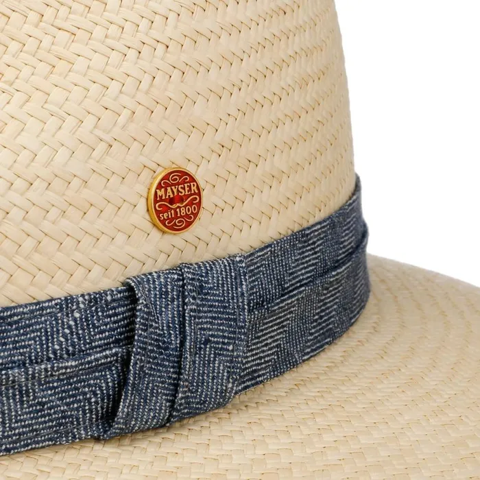 WomenMen Straw Hats Mayser Gero Contrast Band Panama Hat Natural Blue